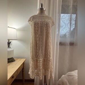 Maeve Crochet Lace Midi Dress in Cream